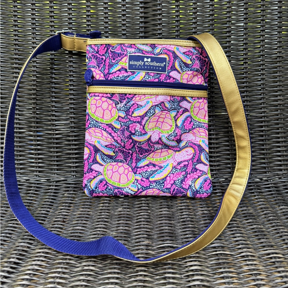 Simply Southern Pink and Gold Turtle Crossbody Bag